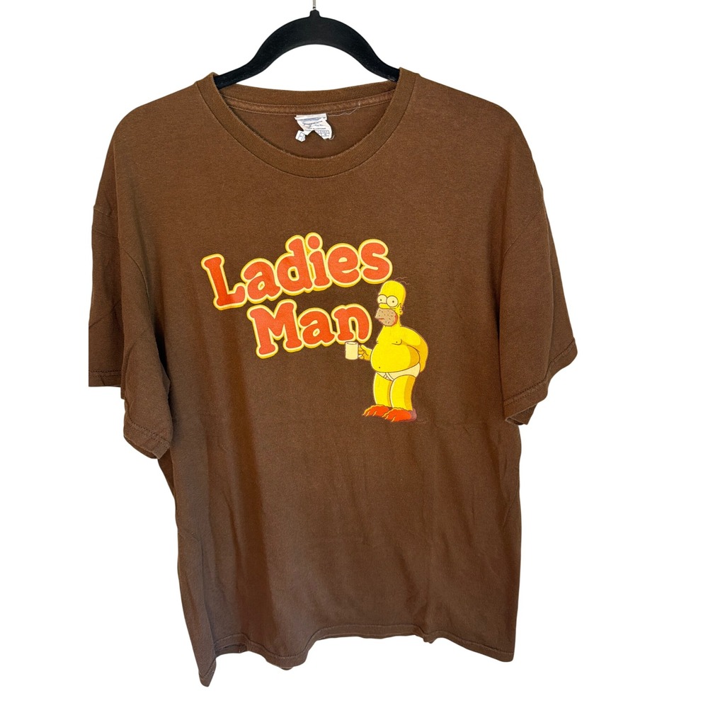 Vintage Y2K The Simpsons Homer Ladies Man T-Shirt Brown Delta Pro Weight Mens L